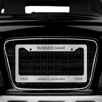 Silver Metallic Business Company Custom Logo Text License Plate Frame by ReplaceWithYourLogo at Zazzle