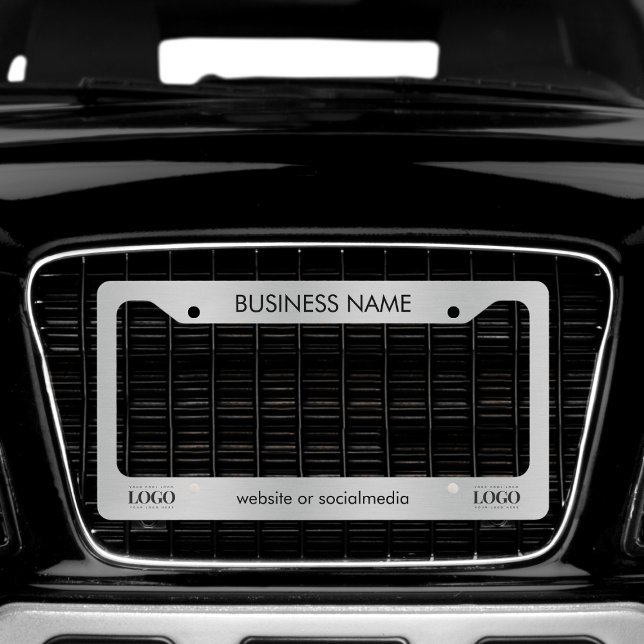 Silver Metallic Business Company Custom Logo Text License Plate Frame (Creator Uploaded)
