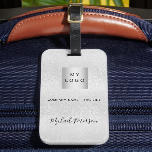Silver metallic business company logo name luggage tag
