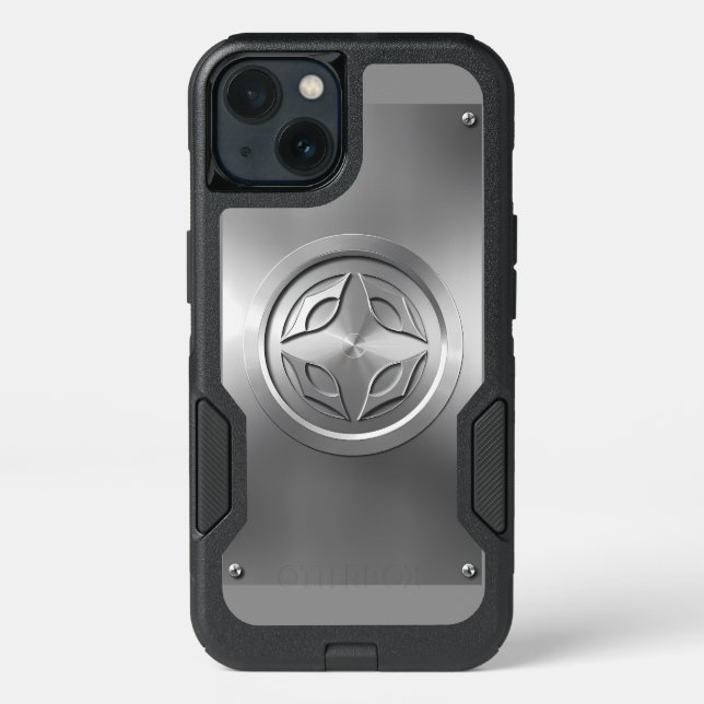 Silver Metallic Carved Design on Grey  Otterbox iPhone Case (Back)