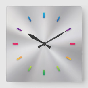 Silver Metallic Clock with Colored Face Lines