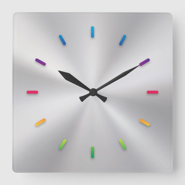 Silver Metallic Clock with Colored Face Lines (Front)