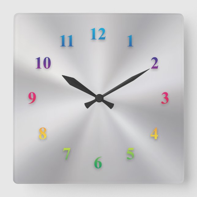 Silver Metallic Clock with Colored Numbers (Front)