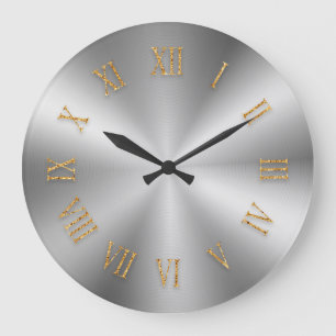 Silver Metallic Clock with Gold Foil Roman Numbers