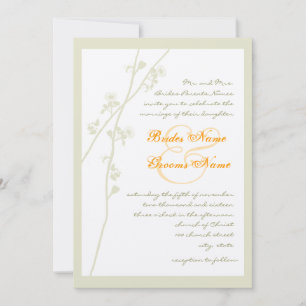 Silver Metallic & Coral Flower Wedding Invitation