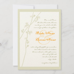Silver Metallic & Coral Flower Wedding Invitation