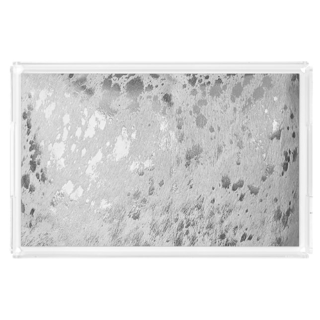 Silver Metallic Cowhide Print | Luxurious Acrylic Tray (Front)
