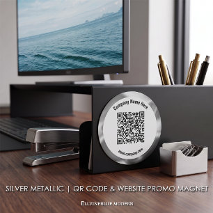 Silver Metallic Custom QR Code & Website Promo Magnet
