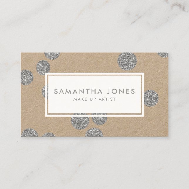 Silver Metallic Dots Classic Modern Make Up Artist Business Card (Front)