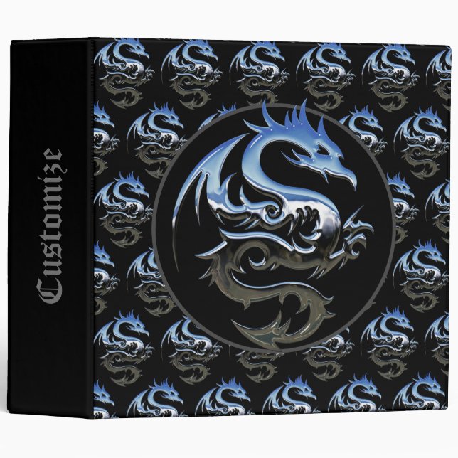 Silver Metallic Dragon 3 Ring Binder (Front/Spine)