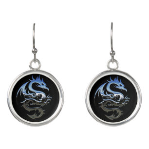 Silver Metallic Dragon Earrings