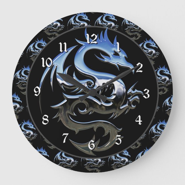 Silver Metallic Dragon Large Clock (Front)