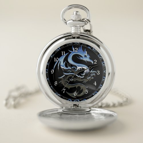 Silver Metallic Dragon Pocket Watch