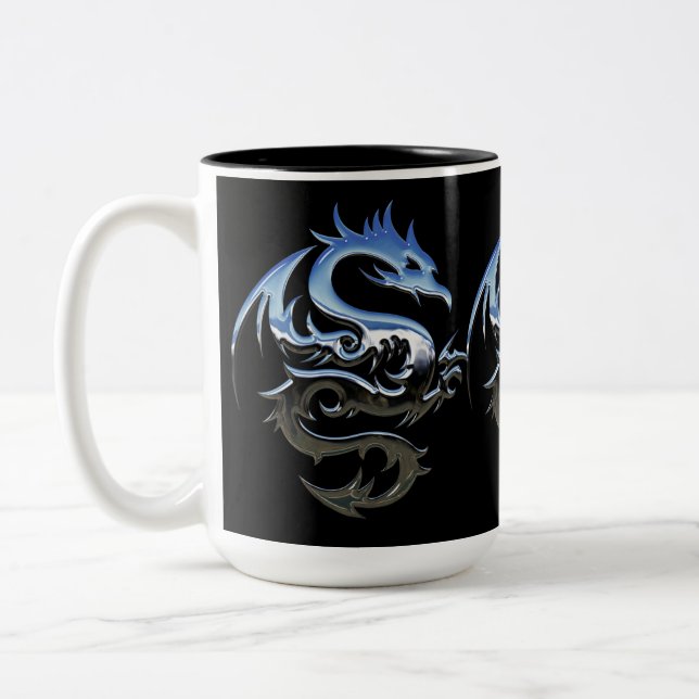 Silver Metallic Dragon Two-Tone Coffee Mug (Left)