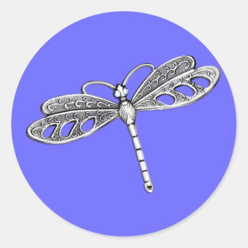 Silver Metallic Dragonfly Classic Round Sticker