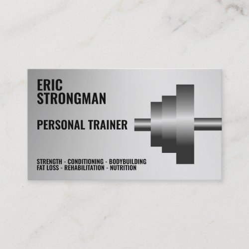 Silver metallic dumbbell  business card