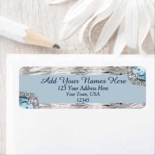 Silver Metallic Dusty Blue Diamond Return Address Label