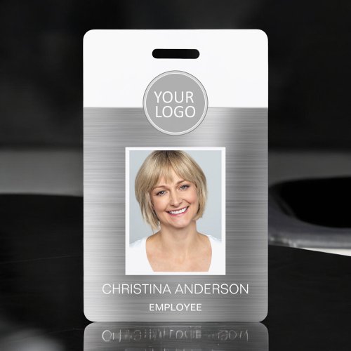 Silver Metallic Employee Name Logo Photo Corporate Badge