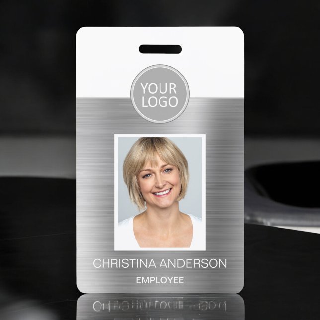 Silver Metallic Employee Name Logo Photo Corporate Badge (Creator Uploaded)