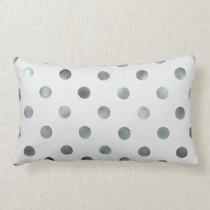 Silver Metallic Faux Foil Large Polka Dot Grey Lumbar Pillow