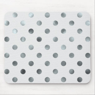 Silver Metallic Faux Foil Large Polka Dot Grey Mouse Pad