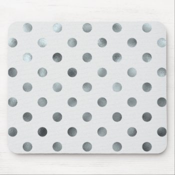 Silver Metallic Faux Foil Large Polka Dot Grey Mouse Pad by ZZ_Templates at Zazzle