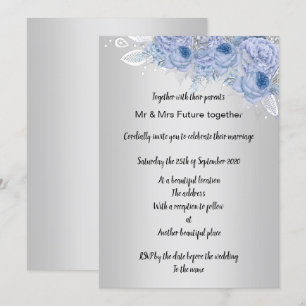 Silver Metallic floral Lilac Bouquet Wedding Invitation