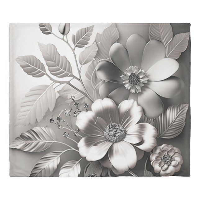 Silver Metallic Flower Duvet Cover (Front)