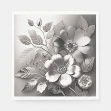 Silver Metallic Flower Paper Napkins
