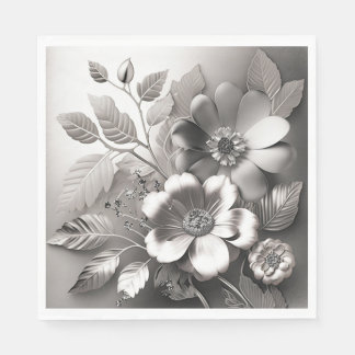 Silver Metallic Flower Paper Napkins