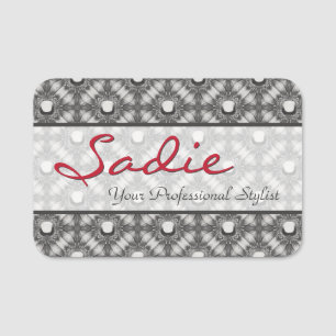 Silver Metallic Flowers and Gemstones Name Tag