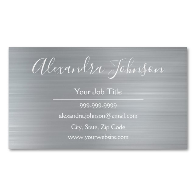 Silver Metallic Foil Modern Professional Business Card Magnet (Front)