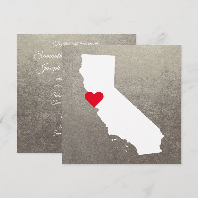 Silver Metallic Foil White California Wedding Invitation (Front/Back)