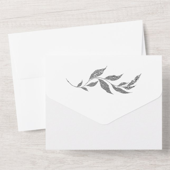 Silver Metallic Foliage Simple Wedding All In One  All In One Invitation (Back)