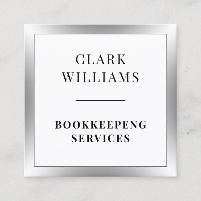 Silver metallic frame square business card (Front)
