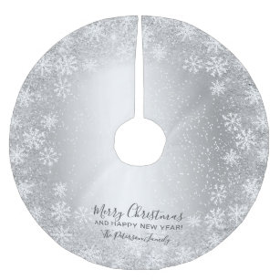 Silver metallic glitter chic snowflakes Christmas Brushed Polyester Tree Skirt