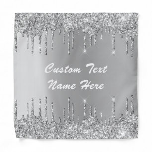 Silver Metallic Glitter Custom Text Name Bandana