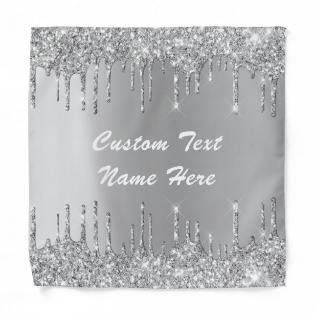 Silver Metallic Glitter Custom Text Name Bandana (Front)