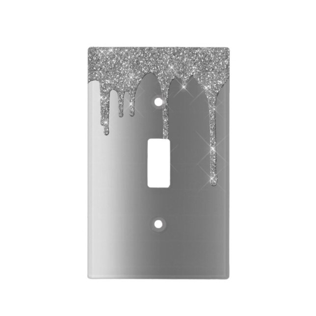 Silver metallic Glitter Drips Pretty Light Switch Cover (Front)