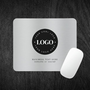 Silver Metallic Gray Add Company Custom Logo   Mouse Pad