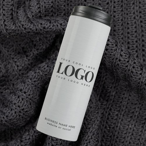 Silver Metallic Gray Custom Business Logo Text Thermal Tumbler