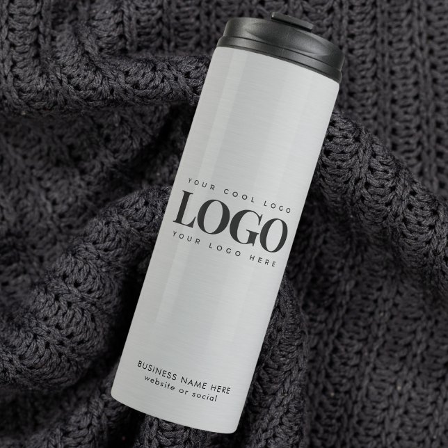 Silver Metallic Gray Custom Business Logo Text Thermal Tumbler (Creator Uploaded)