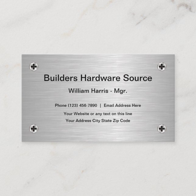 Silver Metallic Hardware Theme Business Card (Front)