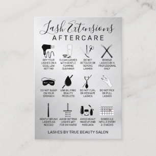 Silver Metallic Lash Extensions Aftercare Icon Business Card