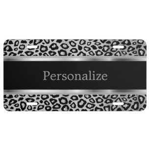 Silver Metallic Leopard Animal Print Personalize License Plate