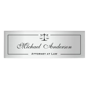 Silver Metallic Look Attorney Justice of Scale Name Tag