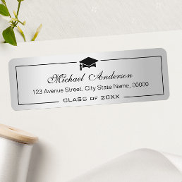 Silver Metallic Look Grad Graduate Graduation Cap Label