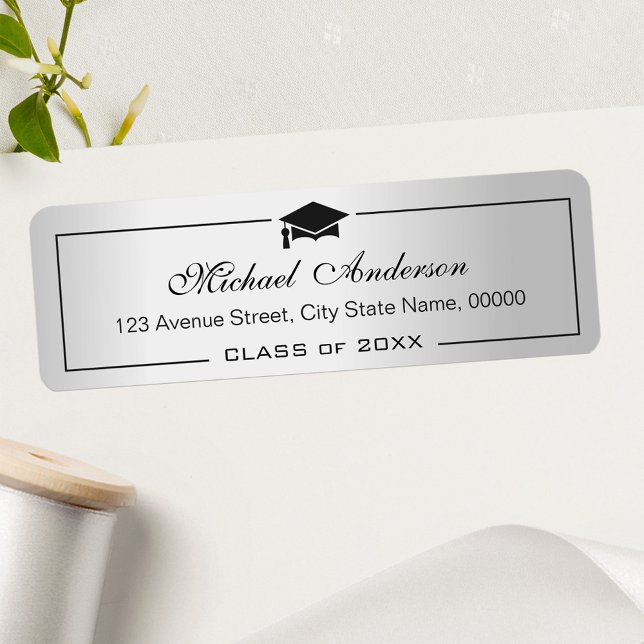 Silver Metallic Look Grad Graduate Graduation Cap Label (Creator Uploaded)