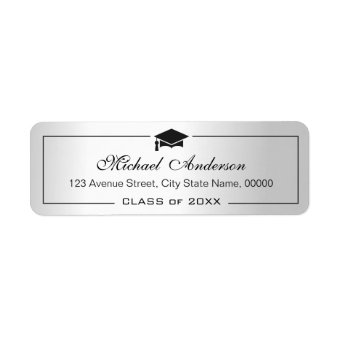 Silver Metallic Look Grad Graduate Graduation Cap Label | Zazzle