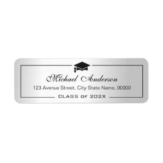 Silver Metallic Look Graduation Cap Grad Graduate Label